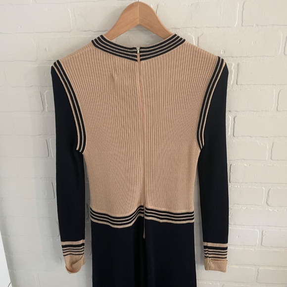 Vintage 60s 70s Knit Midi dress Concelli Academia Varsity Tie-front Blokecore 12 - Picture 8 of 13